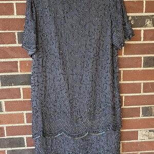 Vintage Gray Sheath Midi Dress with Flutter Sleeves